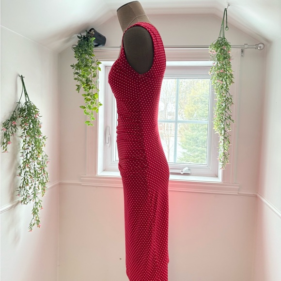 Le Chateau Red Polka Dot Midi Dress - Picture 2 of 6